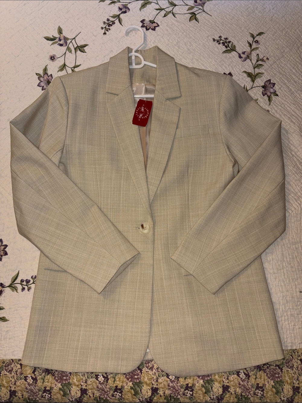 Closet Light Cream Plaid Single-Button Blazer